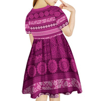 Fiji Marau na Kerisimasi Kid Short Sleeve Dress Pink Tapa Masi Inspired Christmas LT9 - Polynesian Pride