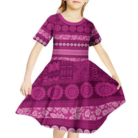 Fiji Marau na Kerisimasi Kid Short Sleeve Dress Pink Tapa Masi Inspired Christmas LT9 - Polynesian Pride
