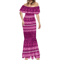 Fiji Marau na Kerisimasi Mermaid Dress Pink Tapa Masi Inspired Christmas - Polynesian Pride