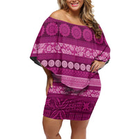 Fiji Marau na Kerisimasi Off Shoulder Short Dress Pink Tapa Masi Inspired Christmas - Polynesian Pride
