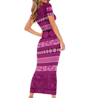 Fiji Marau na Kerisimasi Short Sleeve Bodycon Dress Pink Tapa Masi Inspired Christmas LT9 - Polynesian Pride