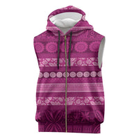 Fiji Marau na Kerisimasi Sleeveless Zip Hoodie Pink Tapa Masi Inspired Christmas LT9 Pink - Polynesian Pride