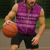 Fiji Marau na Kerisimasi Sleeveless Zip Hoodie Pink Tapa Masi Inspired Christmas LT9 - Polynesian Pride