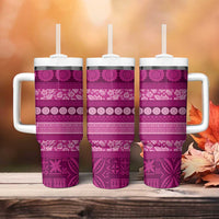Fiji Marau na Kerisimasi Tumbler With Handle Pink Tapa Masi Inspired Christmas - Polynesian Pride