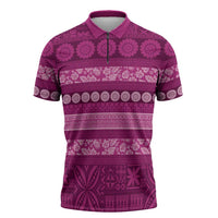 Fiji Marau na Kerisimasi Zipper Polo Shirt Pink Tapa Masi Inspired Christmas - Polynesian Pride