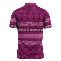 Fiji Marau na Kerisimasi Zipper Polo Shirt Pink Tapa Masi Inspired Christmas - Polynesian Pride