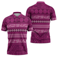 Fiji Marau na Kerisimasi Zipper Polo Shirt Pink Tapa Masi Inspired Christmas - Polynesian Pride