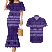 Fiji Marau na Kerisimasi Couples Matching Mermaid Dress and Hawaiian Shirt Purple Tapa Masi Inspired Christmas LT9 Purple - Polynesian Pride