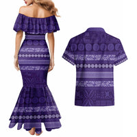 Fiji Marau na Kerisimasi Couples Matching Mermaid Dress and Hawaiian Shirt Purple Tapa Masi Inspired Christmas LT9 - Polynesian Pride