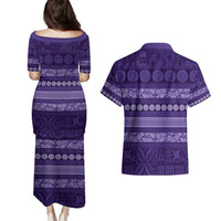 Fiji Marau na Kerisimasi Couples Matching Puletasi and Hawaiian Shirt Purple Tapa Masi Inspired Christmas - Polynesian Pride