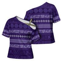 Fiji Marau na Kerisimasi Cross Shoulder Shirt Purple Tapa Masi Inspired Christmas - Polynesian Pride