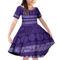 Fiji Marau na Kerisimasi Family Matching Off Shoulder Short Dress and Hawaiian Shirt Purple Tapa Masi Inspired Christmas - Polynesian Pride