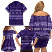 Fiji Marau na Kerisimasi Family Matching Off Shoulder Short Dress and Hawaiian Shirt Purple Tapa Masi Inspired Christmas - Polynesian Pride