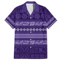 Fiji Marau na Kerisimasi Family Matching Off Shoulder Short Dress and Hawaiian Shirt Purple Tapa Masi Inspired Christmas - Polynesian Pride