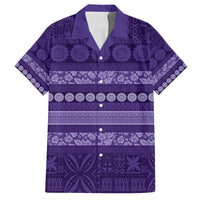 Fiji Marau na Kerisimasi Family Matching Puletasi and Hawaiian Shirt Purple Tapa Masi Inspired Christmas LT9 Dad's Shirt - Short Sleeve Purple - Polynesian Pride