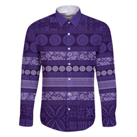Fiji Marau na Kerisimasi Family Matching Puletasi and Hawaiian Shirt Purple Tapa Masi Inspired Christmas LT9 Dad's Shirt - Long Sleeve Purple - Polynesian Pride
