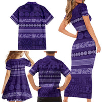 Fiji Marau na Kerisimasi Family Matching Short Sleeve Bodycon Dress and Hawaiian Shirt Purple Tapa Masi Inspired Christmas - Polynesian Pride