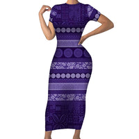 Fiji Marau na Kerisimasi Family Matching Short Sleeve Bodycon Dress and Hawaiian Shirt Purple Tapa Masi Inspired Christmas - Polynesian Pride