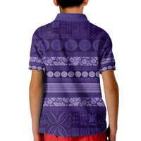 Fiji Marau na Kerisimasi Kid Polo Shirt Purple Tapa Masi Inspired Christmas LT9 - Polynesian Pride