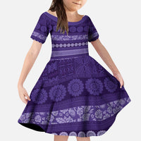 Fiji Marau na Kerisimasi Kid Short Sleeve Dress Purple Tapa Masi Inspired Christmas LT9 KID Purple - Polynesian Pride