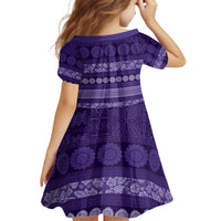 Fiji Marau na Kerisimasi Kid Short Sleeve Dress Purple Tapa Masi Inspired Christmas LT9 - Polynesian Pride