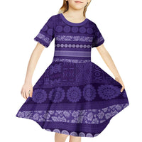 Fiji Marau na Kerisimasi Kid Short Sleeve Dress Purple Tapa Masi Inspired Christmas LT9 - Polynesian Pride
