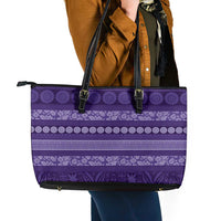 Fiji Marau na Kerisimasi Leather Tote Bag Purple Tapa Masi Inspired Christmas - Polynesian Pride