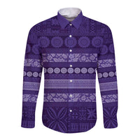 Fiji Marau na Kerisimasi Long Sleeve Button Shirt Purple Tapa Masi Inspired Christmas - Polynesian Pride