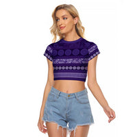 Fiji Marau na Kerisimasi Raglan Cropped T Shirt Purple Tapa Masi Inspired Christmas LT9 Female Purple - Polynesian Pride
