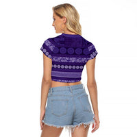 Fiji Marau na Kerisimasi Raglan Cropped T Shirt Purple Tapa Masi Inspired Christmas LT9 - Polynesian Pride