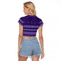 Fiji Marau na Kerisimasi Raglan Cropped T Shirt Purple Tapa Masi Inspired Christmas - Polynesian Pride