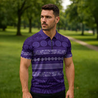 Fiji Marau na Kerisimasi Zipper Polo Shirt Purple Tapa Masi Inspired Christmas - Polynesian Pride
