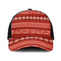 Fiji Marau na Kerisimasi Baseball Net Cap Red Tapa Masi Inspired Christmas LT9 One Size Black Red - Polynesian Pride