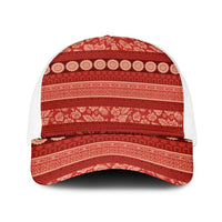 Fiji Marau na Kerisimasi Baseball Net Cap Red Tapa Masi Inspired Christmas LT9 One Size White Red - Polynesian Pride