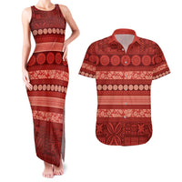 Fiji Marau na Kerisimasi Couples Matching Tank Maxi Dress and Hawaiian Shirt Red Tapa Masi Inspired Christmas - Polynesian Pride