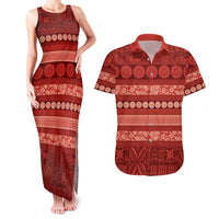 Fiji Marau na Kerisimasi Couples Matching Tank Maxi Dress and Hawaiian Shirt Red Tapa Masi Inspired Christmas LT9 Red - Polynesian Pride