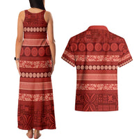 Fiji Marau na Kerisimasi Couples Matching Tank Maxi Dress and Hawaiian Shirt Red Tapa Masi Inspired Christmas LT9 - Polynesian Pride