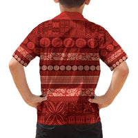 Fiji Marau na Kerisimasi Family Matching Off The Shoulder Long Sleeve Dress and Hawaiian Shirt Red Tapa Masi Inspired Christmas - Polynesian Pride