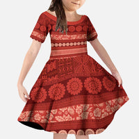 Fiji Marau na Kerisimasi Family Matching Off The Shoulder Long Sleeve Dress and Hawaiian Shirt Red Tapa Masi Inspired Christmas - Polynesian Pride