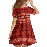 Fiji Marau na Kerisimasi Family Matching Off The Shoulder Long Sleeve Dress and Hawaiian Shirt Red Tapa Masi Inspired Christmas - Polynesian Pride