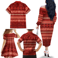Fiji Marau na Kerisimasi Family Matching Off The Shoulder Long Sleeve Dress and Hawaiian Shirt Red Tapa Masi Inspired Christmas - Polynesian Pride