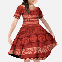 Fiji Marau na Kerisimasi Family Matching Off Shoulder Maxi Dress and Hawaiian Shirt Red Tapa Masi Inspired Christmas - Polynesian Pride