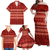 Fiji Marau na Kerisimasi Family Matching Off Shoulder Maxi Dress and Hawaiian Shirt Red Tapa Masi Inspired Christmas - Polynesian Pride