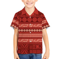 Fiji Marau na Kerisimasi Family Matching Off Shoulder Maxi Dress and Hawaiian Shirt Red Tapa Masi Inspired Christmas - Polynesian Pride