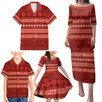 Fiji Marau na Kerisimasi Family Matching Puletasi and Hawaiian Shirt Red Tapa Masi Inspired Christmas - Polynesian Pride