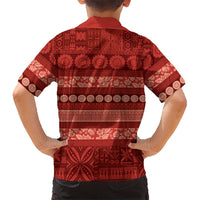 Fiji Marau na Kerisimasi Family Matching Short Sleeve Bodycon Dress and Hawaiian Shirt Red Tapa Masi Inspired Christmas - Polynesian Pride