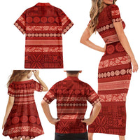Fiji Marau na Kerisimasi Family Matching Short Sleeve Bodycon Dress and Hawaiian Shirt Red Tapa Masi Inspired Christmas - Polynesian Pride