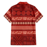 Fiji Marau na Kerisimasi Family Matching Short Sleeve Bodycon Dress and Hawaiian Shirt Red Tapa Masi Inspired Christmas - Polynesian Pride