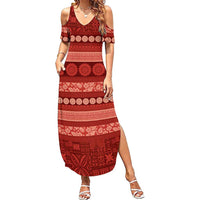 Fiji Marau na Kerisimasi Family Matching Summer Maxi Dress and Hawaiian Shirt Red Tapa Masi Inspired Christmas - Polynesian Pride