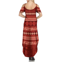 Fiji Marau na Kerisimasi Family Matching Summer Maxi Dress and Hawaiian Shirt Red Tapa Masi Inspired Christmas - Polynesian Pride